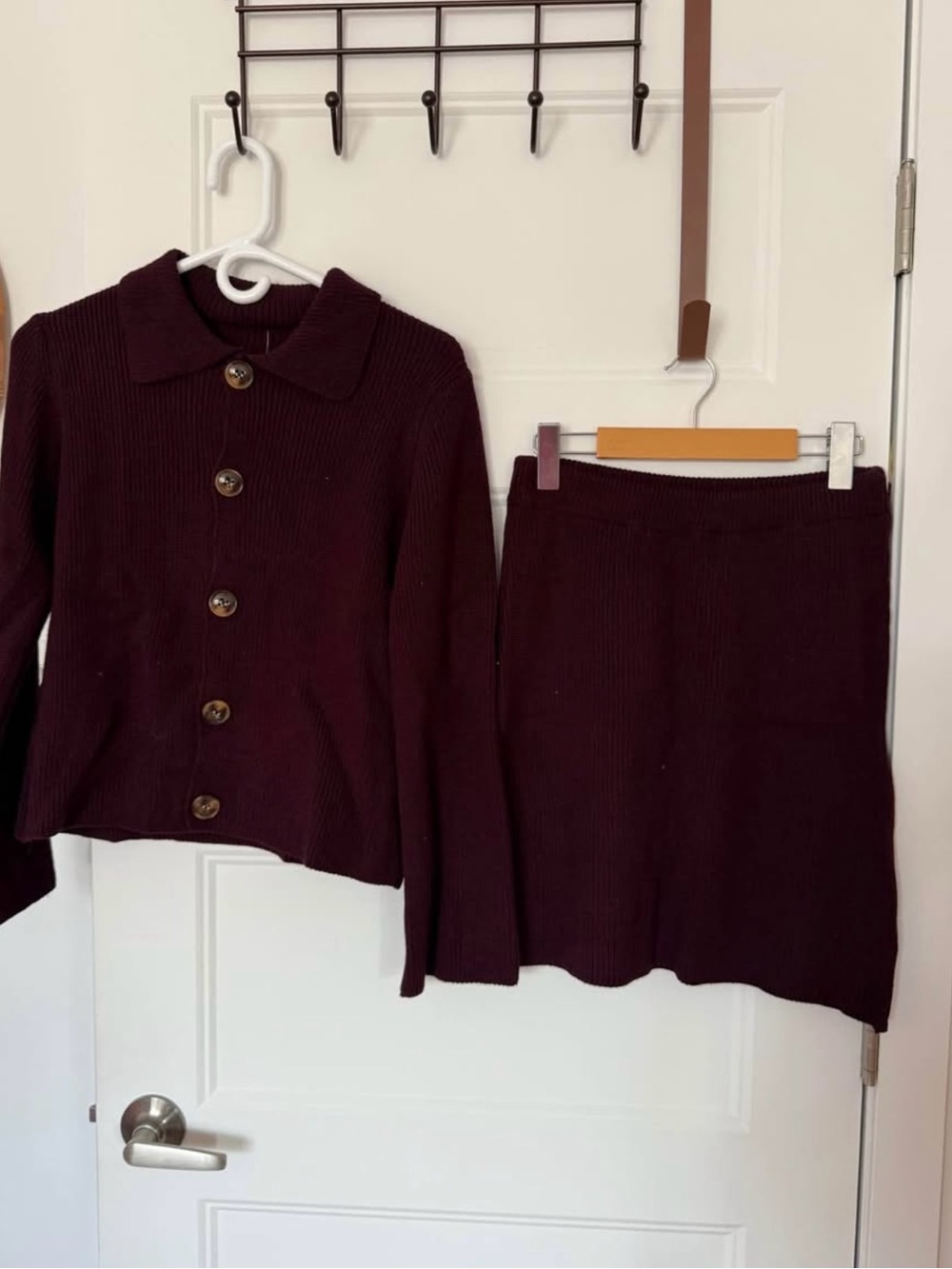 Ribbed Knit Pencil Skirt in Deep Burgundy